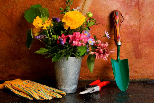Protected gardening work in a tidy outdoor setting